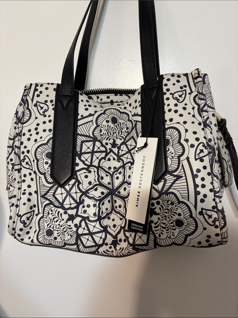 Aimee Kestenberg Busy Bee Double Sided Satchel Print Leather Handbag NWT